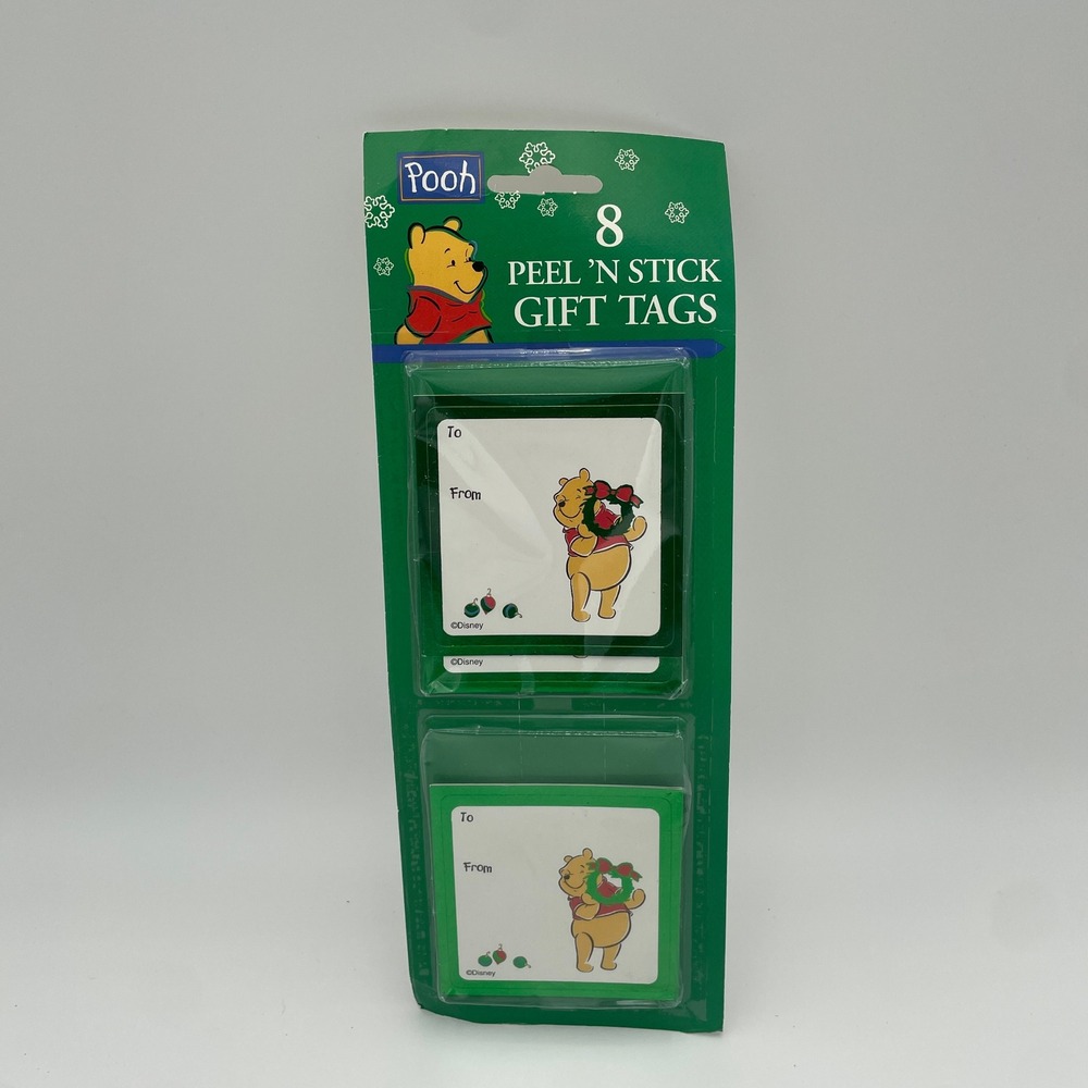 Vintage Disney Winnie the Pooh Christmas Peel N Stick Gift Tags 8 Count New